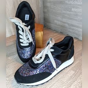 Steve Madden Mabyl Black Glitter Sneakers, 6